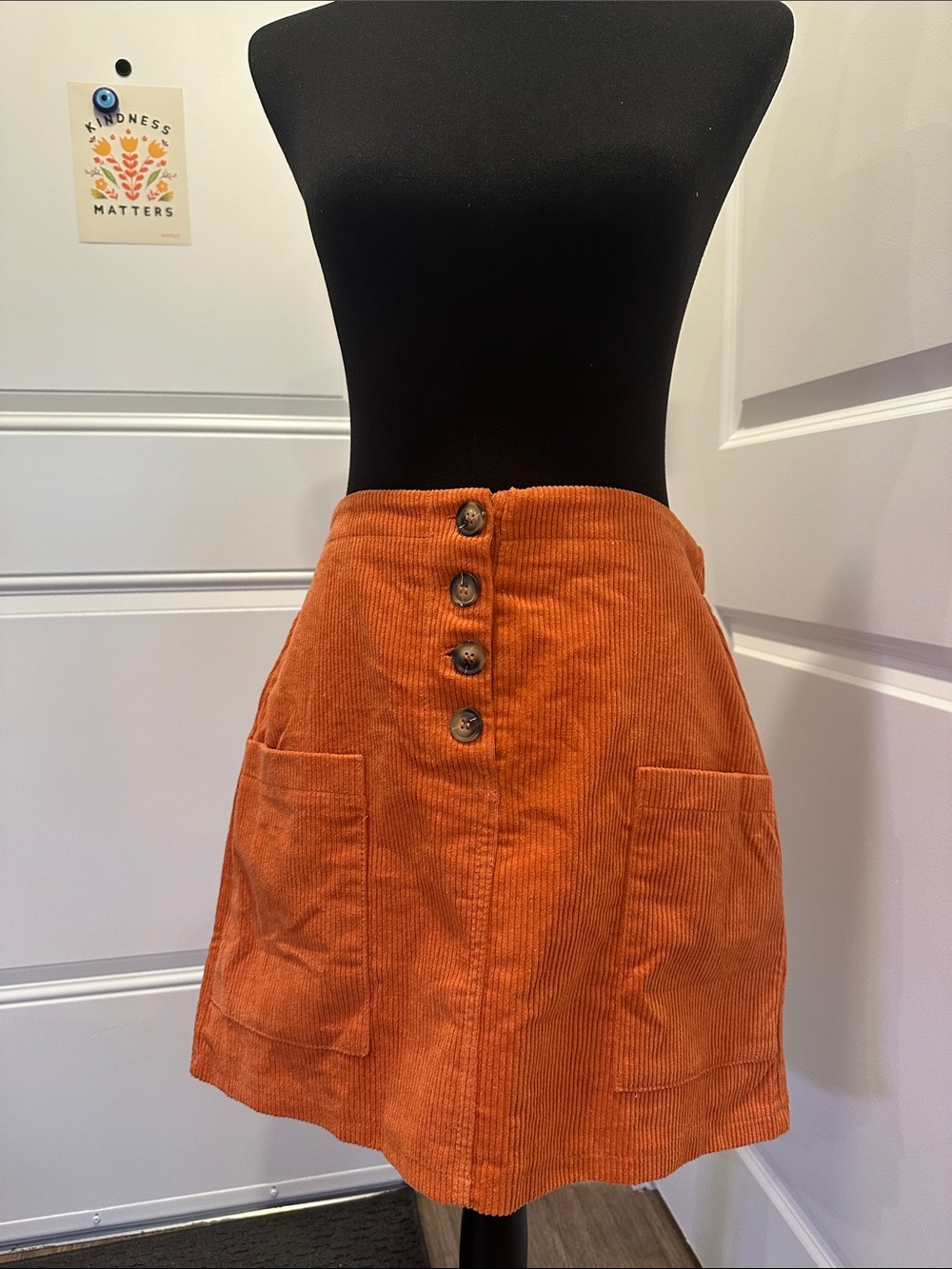 SHEIN Rust Orange Corduroy Mini Skirt with Front Buttons
